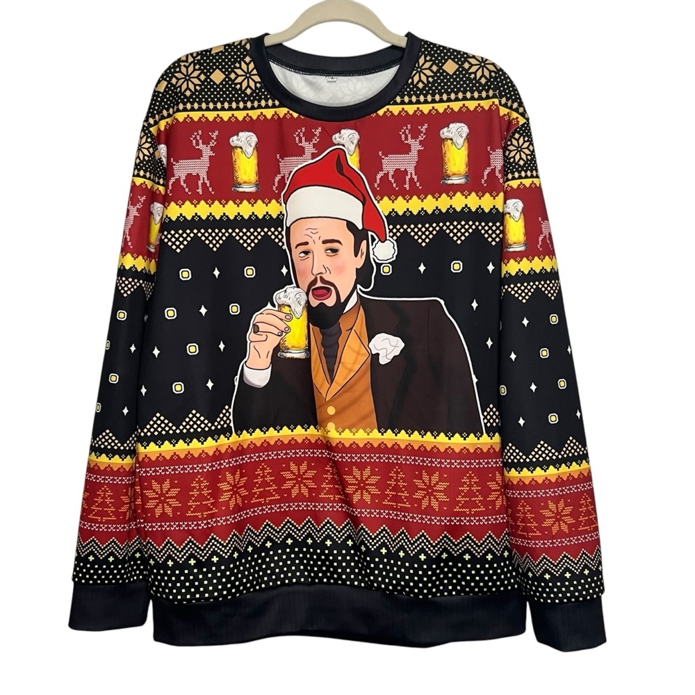 Laughing Leo DiCaprio Meme Ugly Christmas‎ Sweater Size Large Men’s Sweatshirt